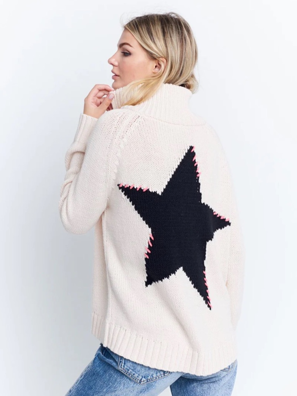 Lisa Todd “Starlight” Cozy Cream Zip Mock Neck Knit Sweater Relaxed Size M